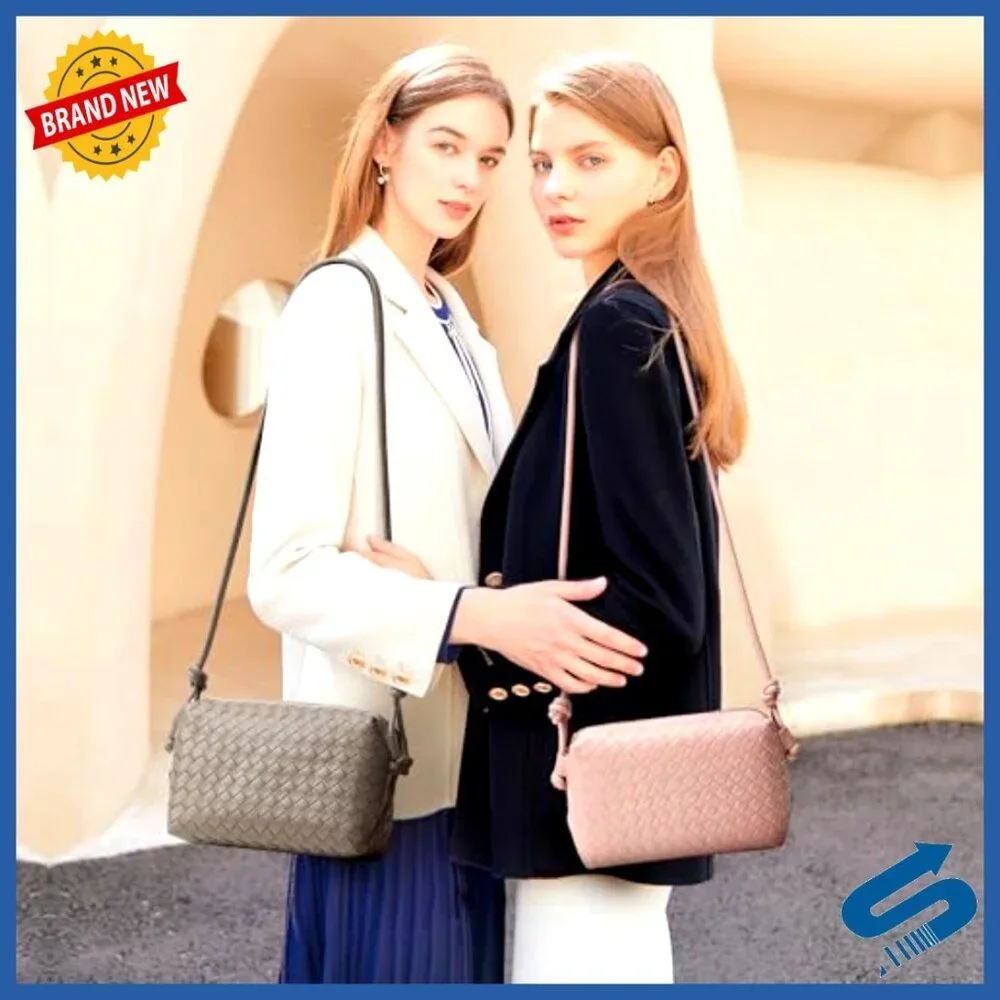 Vegan Leather Crossbody Bag Handwoven Shoulder Purse Chic Trendy Minimal